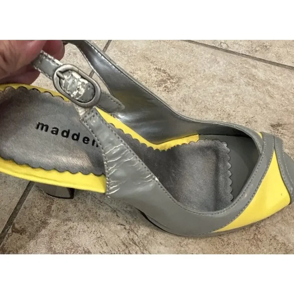 Madden Girl Slingback Heels Women’s Size 7 Yellow/Grey Kitten Heel